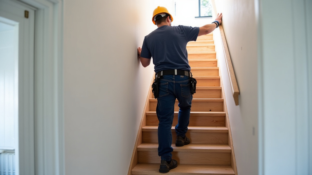 Technicien en train d’installer un monte-escalier dans une maison de Saint-Calais