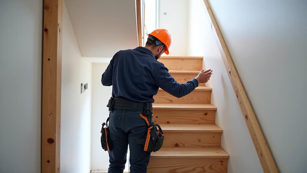 Technicien en train d’installer un monte-escalier dans une maison de Vieux-Thann
