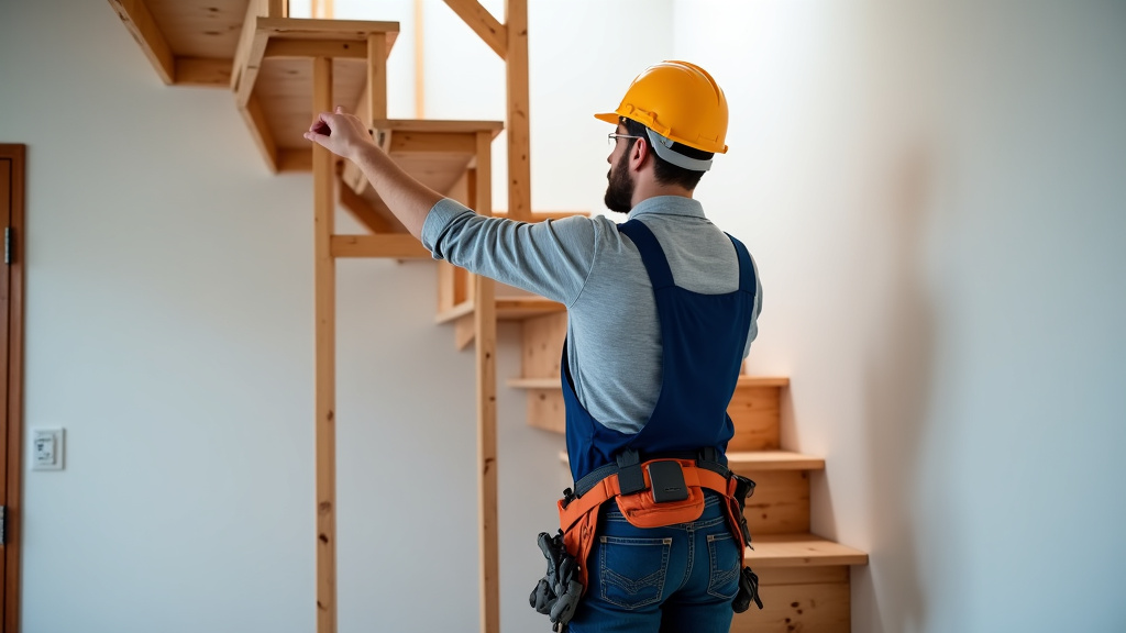 Technicien en train d’installer un monte-escalier dans une maison des Pyrénées-Atlantiques