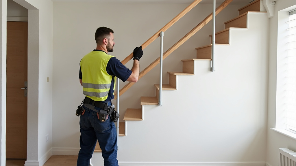 Technicien en train d’installer un monte-escalier dans une maison d’habitant à Entre-Deux