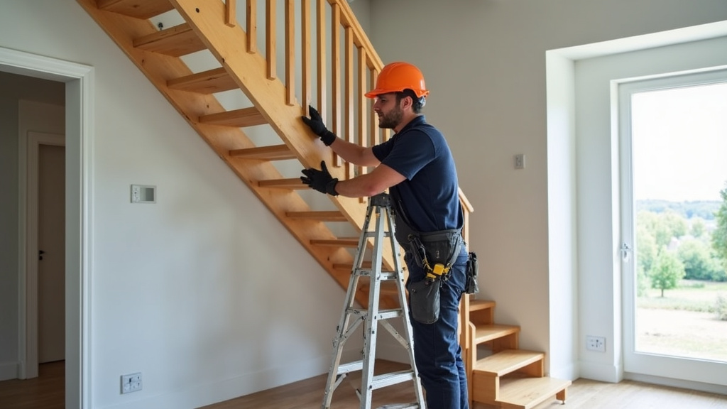 Technicien en train d’installer un monte-escalier dans une maison du Bas-Rhin
