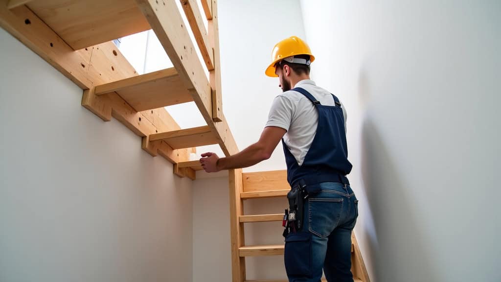 Technicien en train d’installer un monte-escalier dans une maison typique de Le Thoronet