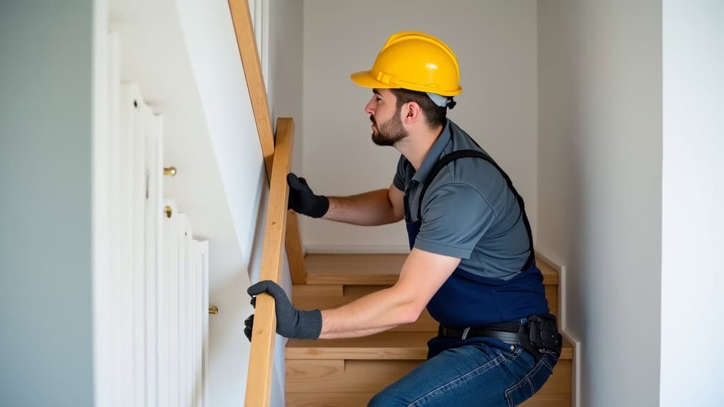 Technicien en train d’installer un monte-escalier droit dans une maison à Champhol