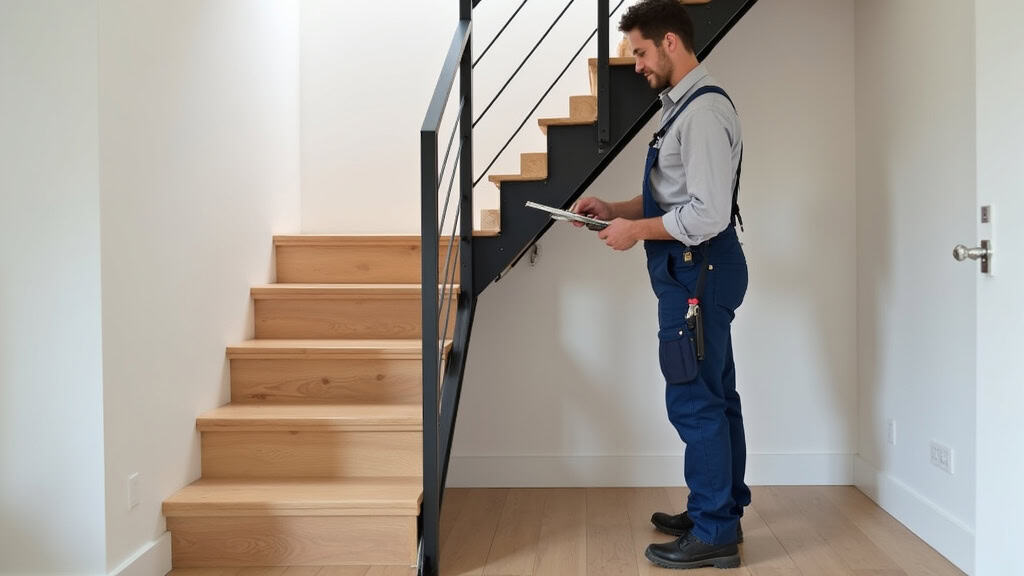 Technicien en train d’installer un monte-escalier droit dans une maison à Montgailhard