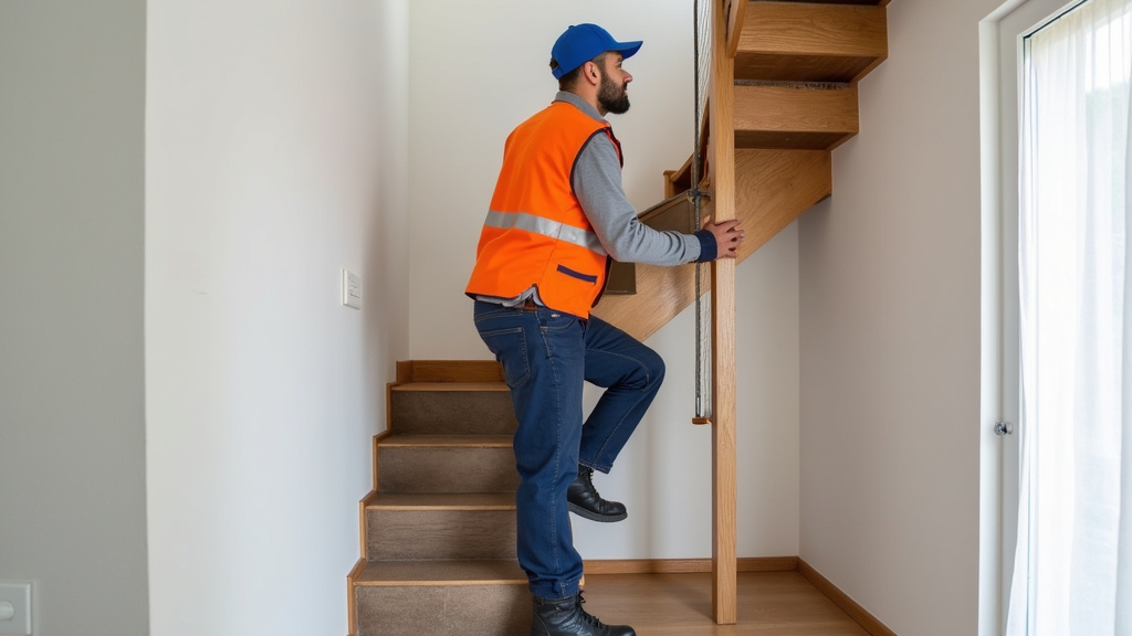 Technicien en train d’installer un monte-escalier droit dans une maison à Offendorf