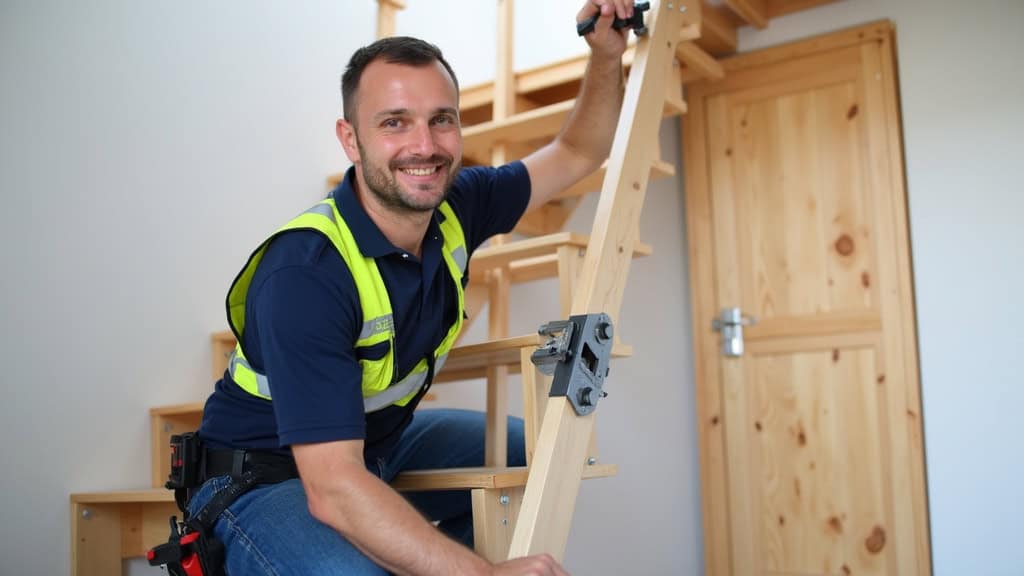 Technicien en train d’installer un monte-escalier lors d’une visite à domicile à Le Ban-Saint-Martin