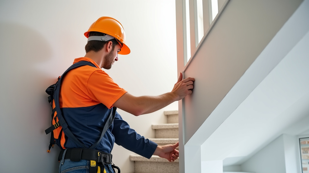 Technicien en train d’installer un monte-escalier lors d’une visite à domicile à Saint-Sardos