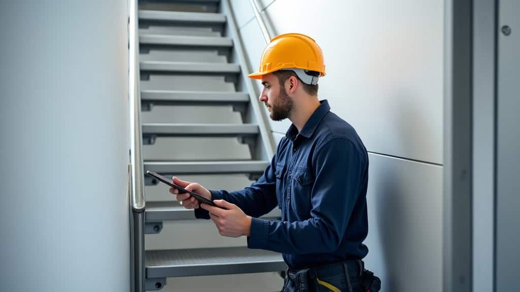 Technicien en train d’installer un monte-escalier sur mesures