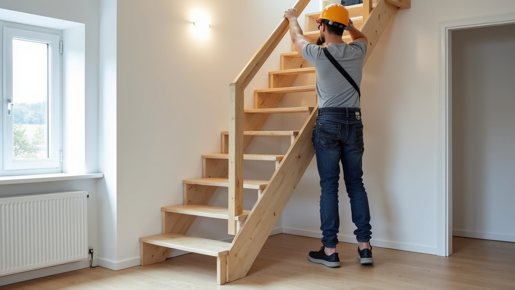 Technicien en train d’installer un monte-escalier sur un escalier droit à Ludon-Médoc