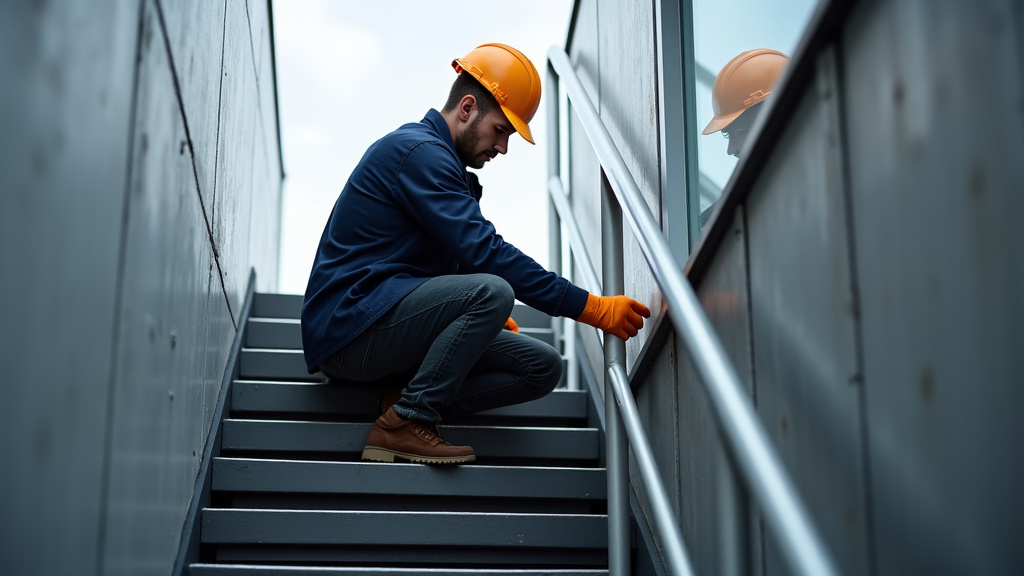 Technicien en train d’installer un monte-escalier sur un escalier tournant à Zoufftgen