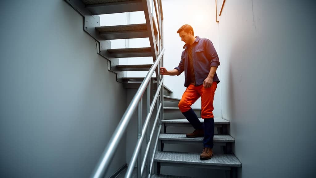 Technicien en train d’installer un monte-escalier tournant à Clères