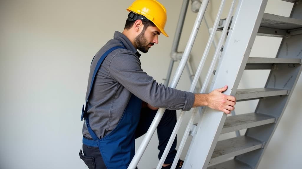 Technicien en train d’installer un monte-escalier tournant à Marigny-les-Usages