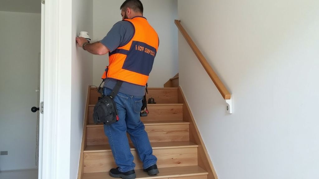 Technicien en train d’installer un monte-escalier tournant dans une maison à Boves