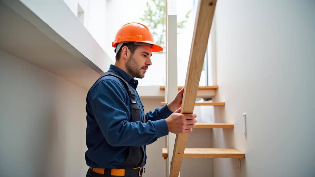 Technicien en train d’installer un monte-escalier tournant dans une maison à Rabastens-de-Bigorre