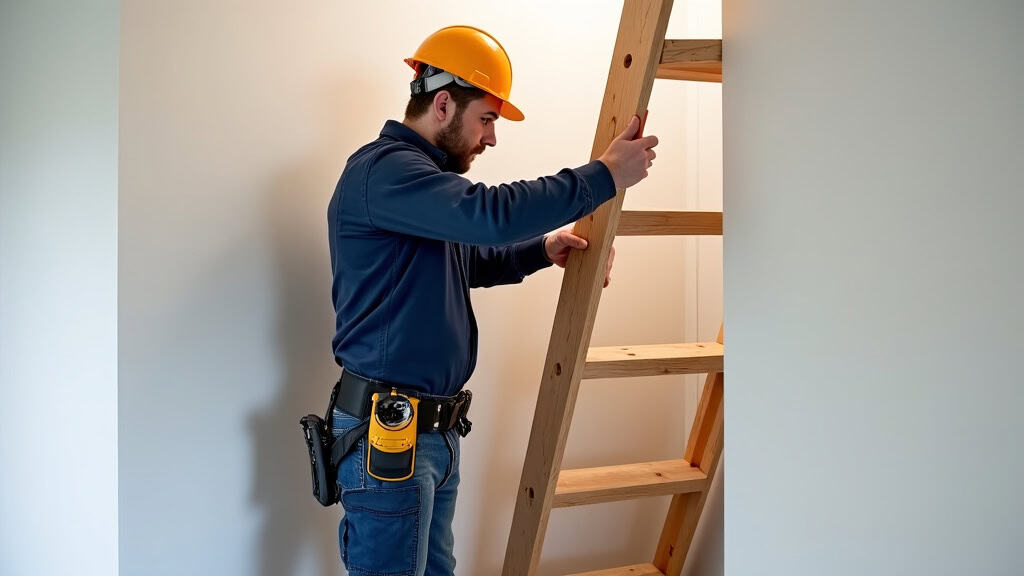 Technicien en train d’installer un monte-escalier tournant dans une maison à Souleuvre en Bocage