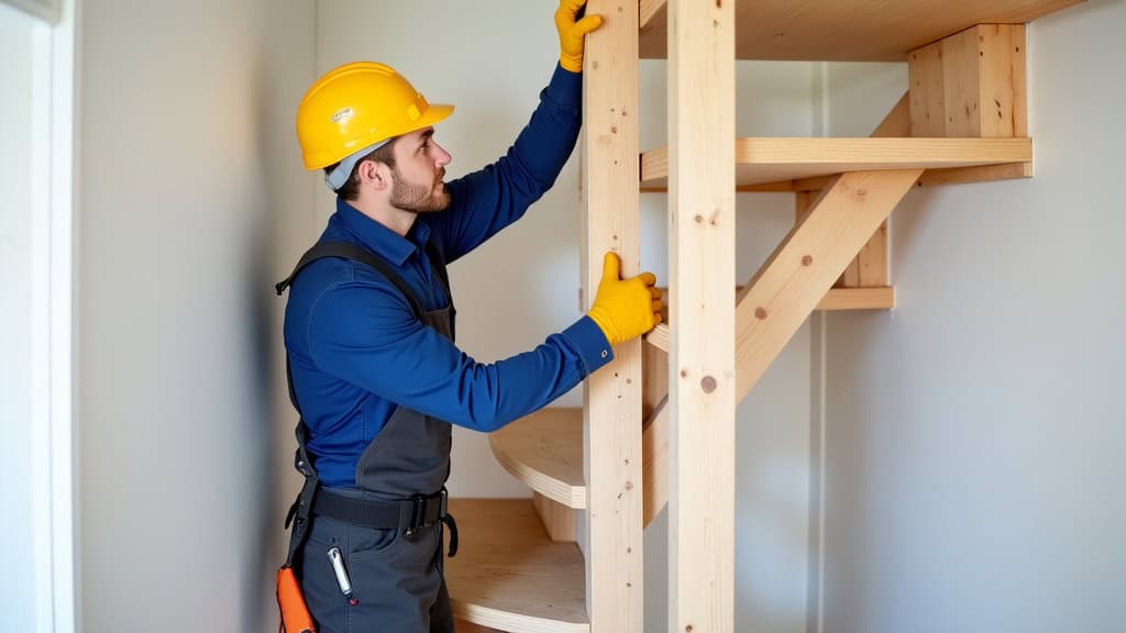 Technicien en train d’installer un monte-escalier tournant dans une maison ancienne à Valence-d