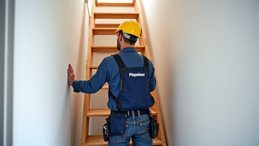Technicien en train d’installer un monte-escalier tournant dans une maison de Châlonvillars