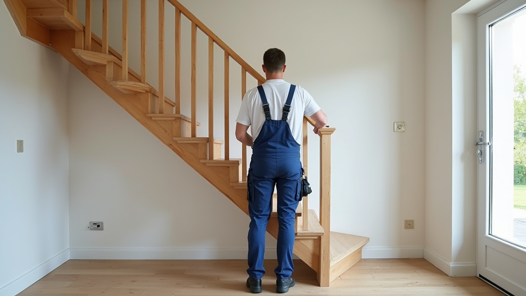 Technicien en train d’installer un monte-escalier tournant dans une maison de Le Teich