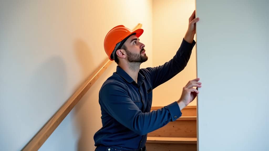 Technicien en train d’installer un siège de monte-escalier dans une maison à Chaumont-sur-Tharonne