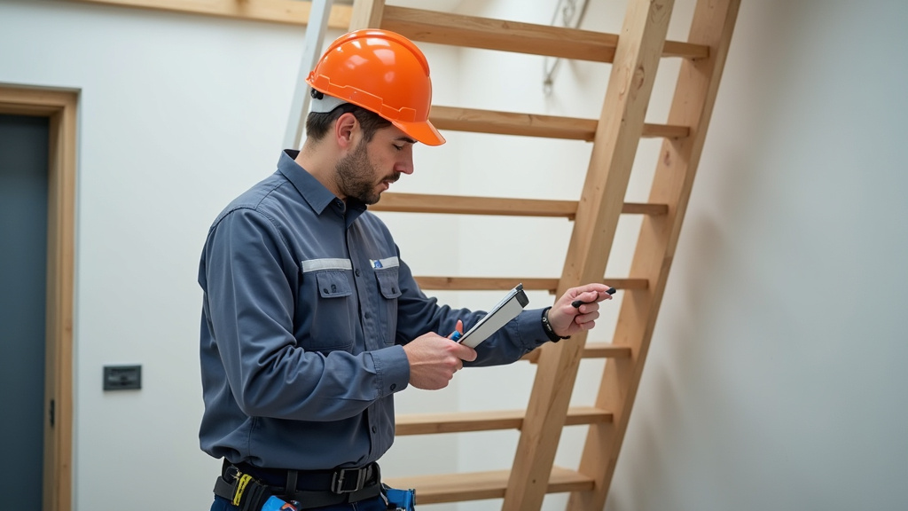 Technicien évaluant un escalier à Leuville-sur-Orge pour installation de monte-escalier