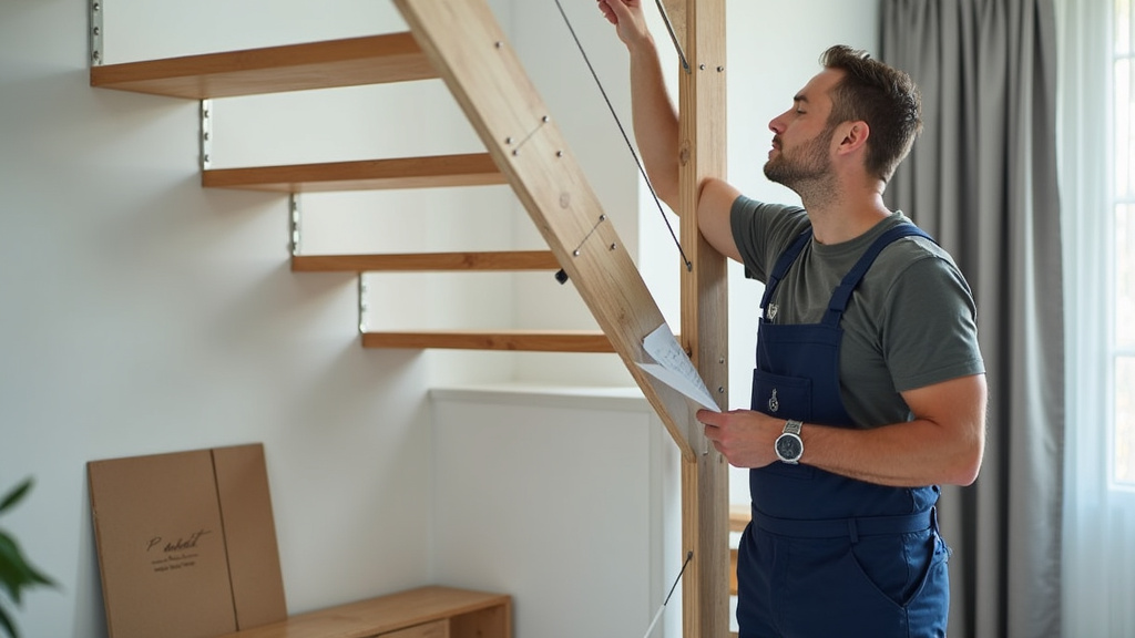 Technicien expert réalisant une prise de mesure pour un monte-escalier à Challes