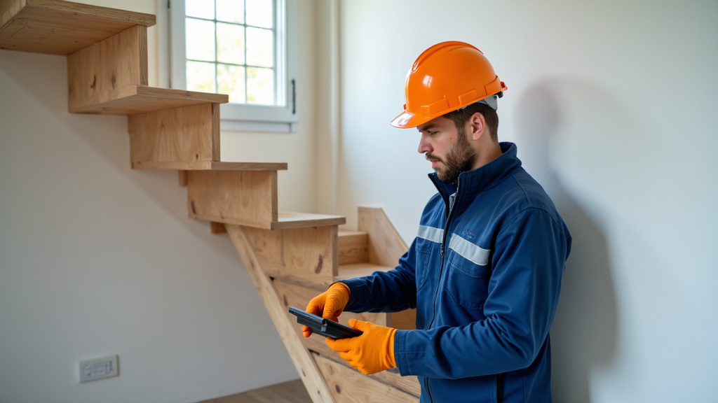 Technicien installant un monte-escalier à Ligny-en-Cambrésis