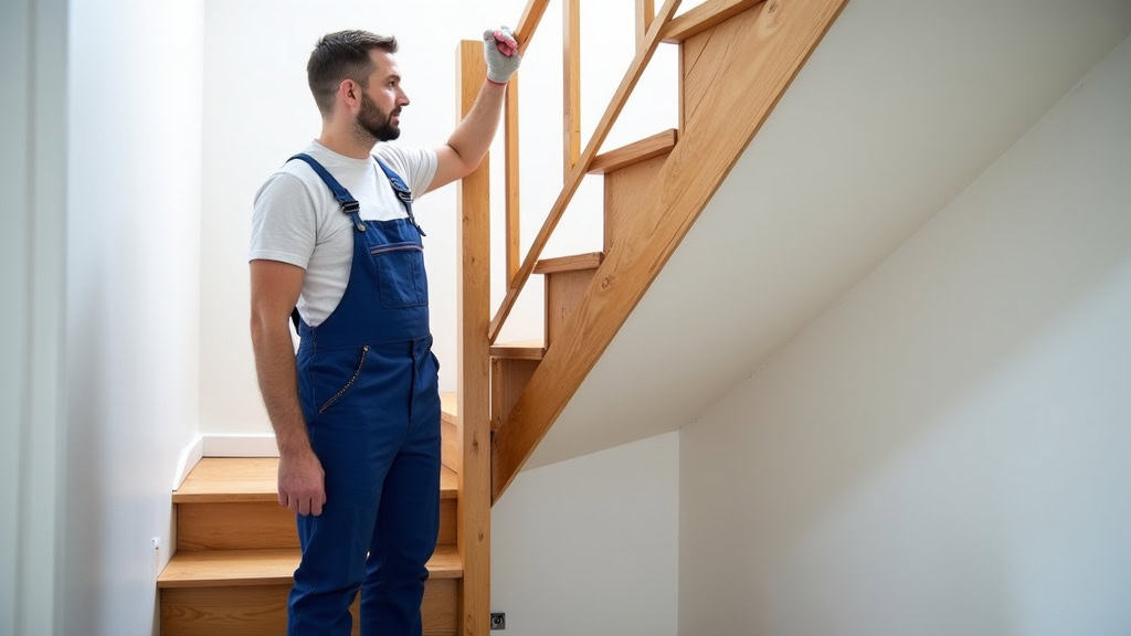 Technicien installant un monte-escalier dans une maison à Aix-Noulette