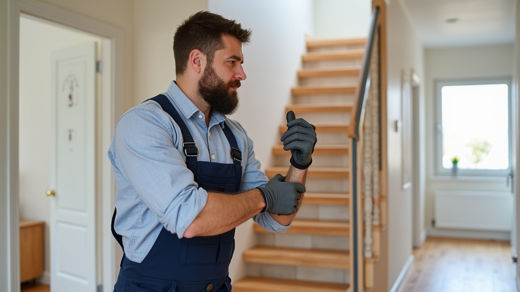 Technicien installant un monte-escalier dans une maison à Ascain