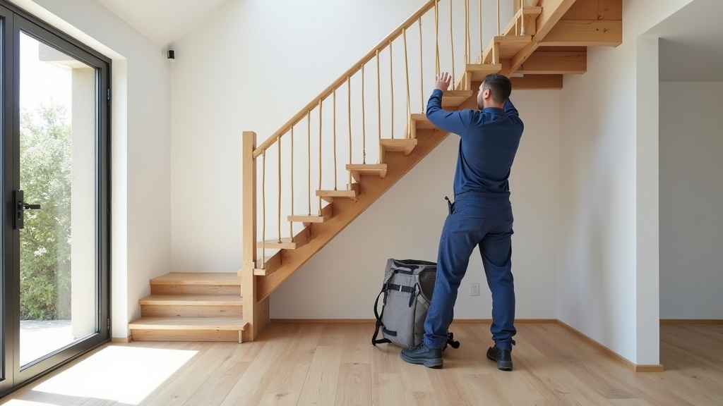 Technicien installant un monte-escalier dans une maison à Cayenne