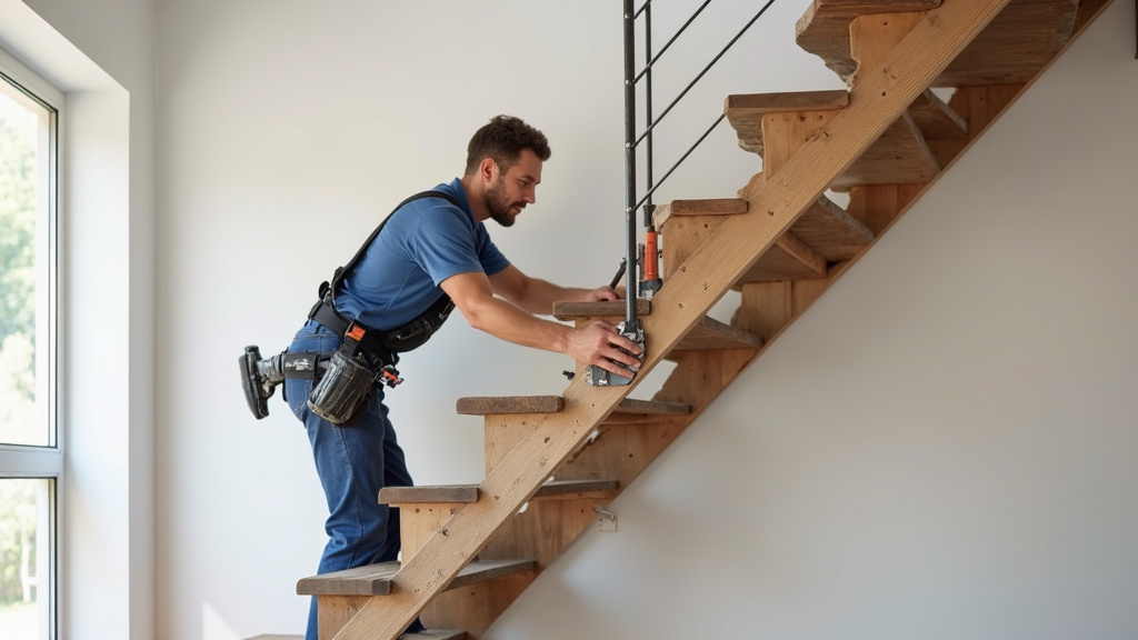 Technicien installant un monte-escalier dans une maison à Charbuy