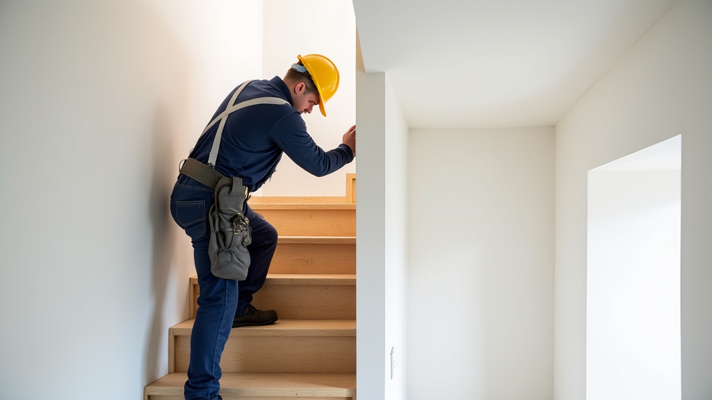 Technicien installant un monte-escalier dans une maison à Crottet