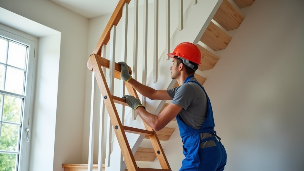 Technicien installant un monte-escalier dans une maison à Etzling
