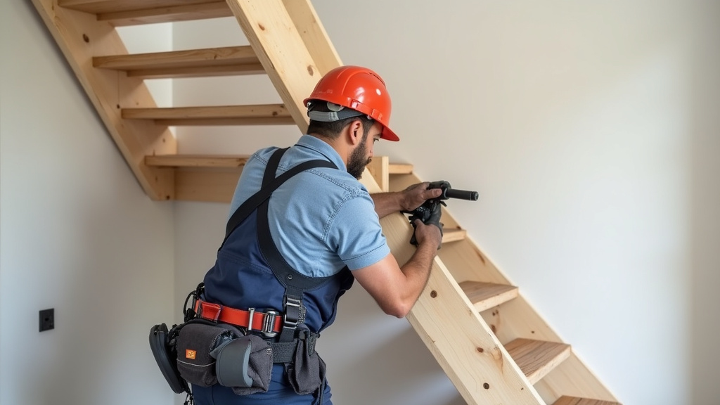 Technicien installant un monte-escalier dans une maison à Festubert