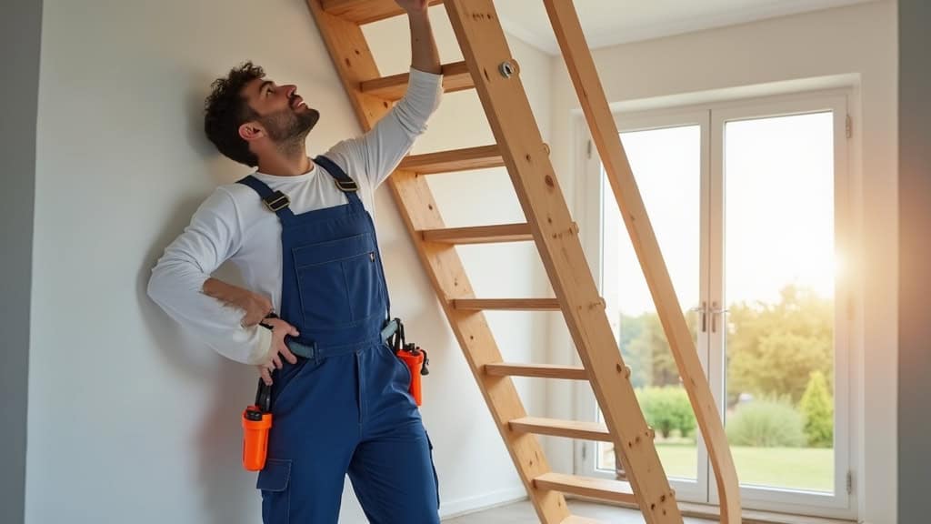 Technicien installant un monte-escalier dans une maison à Le Pian-Médoc