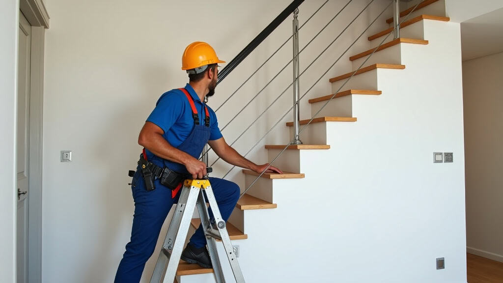Technicien installant un monte-escalier dans une maison à Louviers