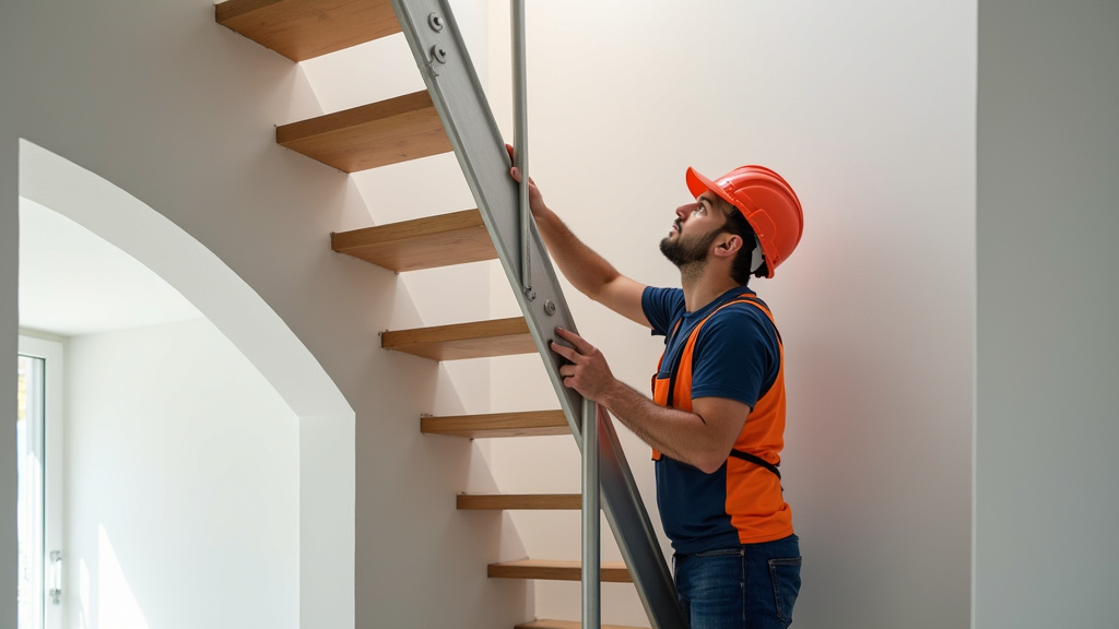 Technicien installant un monte-escalier dans une maison à Mazières-de-Touraine