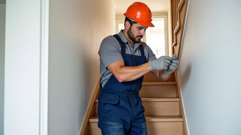 Technicien installant un monte-escalier dans une maison à Septeuil
