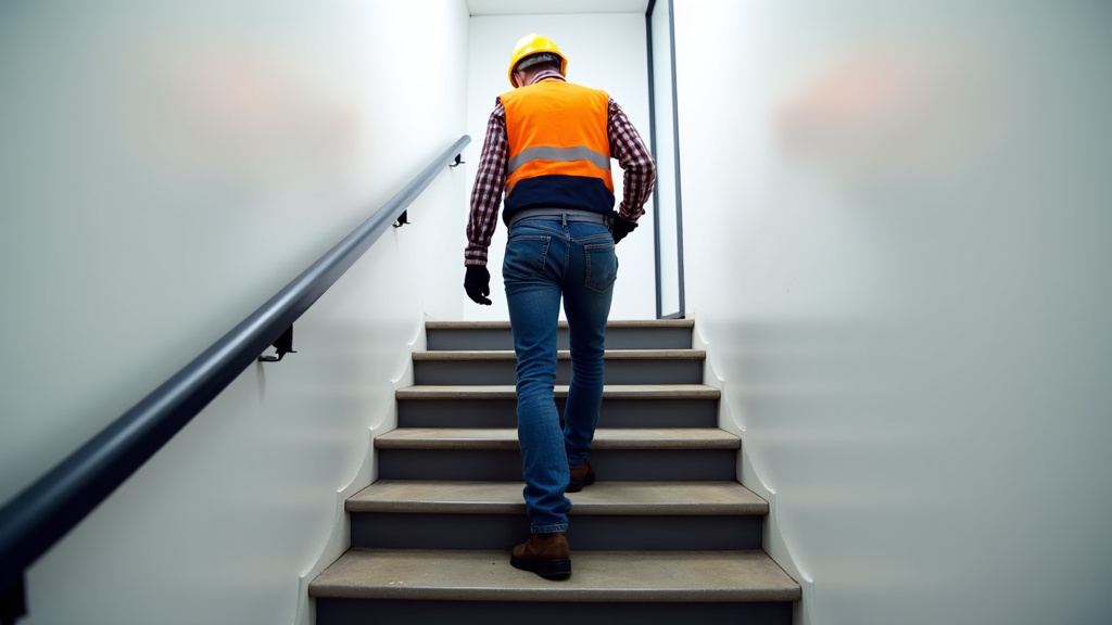 Technicien installant un monte-escalier droit dans un escalier droit à Savigné-sur-Lathan