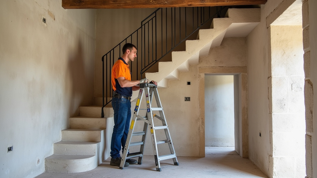 Technicien installant un monte-escalier droit dans une maison ancienne à Grignan