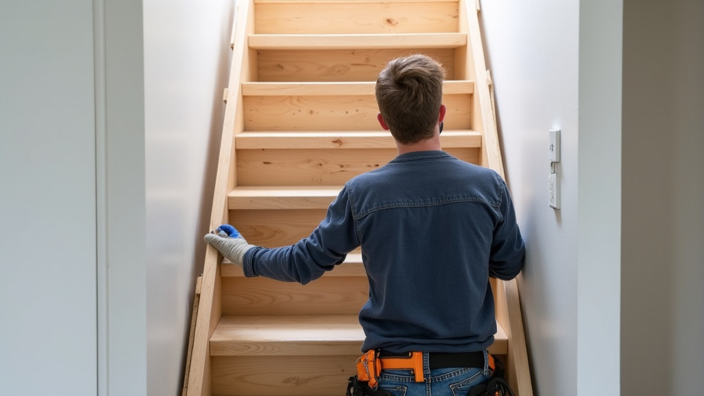 Technicien installant un monte-escalier tournant dans une habitation à Saint-Laurent-sur-Sèvre