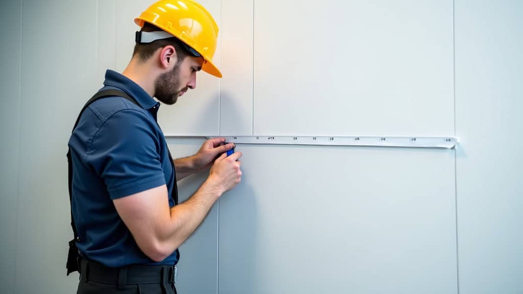 Technicien installateur vérifiant les mesures d