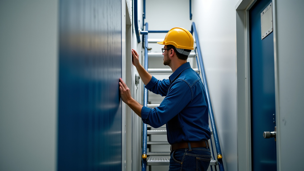 Technicien installateur vérifiant les réglages d’un monte-escalier à Blamont