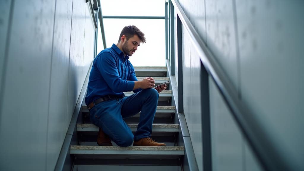 Technicien local à Les Chères effectuant une maintenance préventive sur un monte-escalier