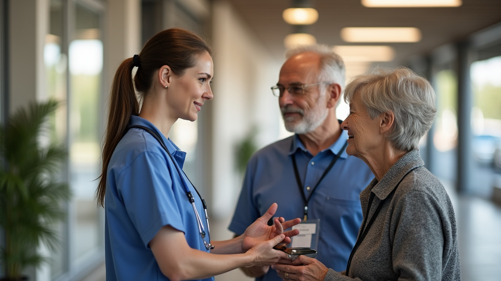 Technicien local discutant avec un couple âgé à La Capelle