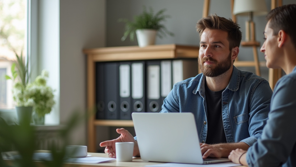 Technicien local en train de discuter avec un client à son domicile à Les Ageux