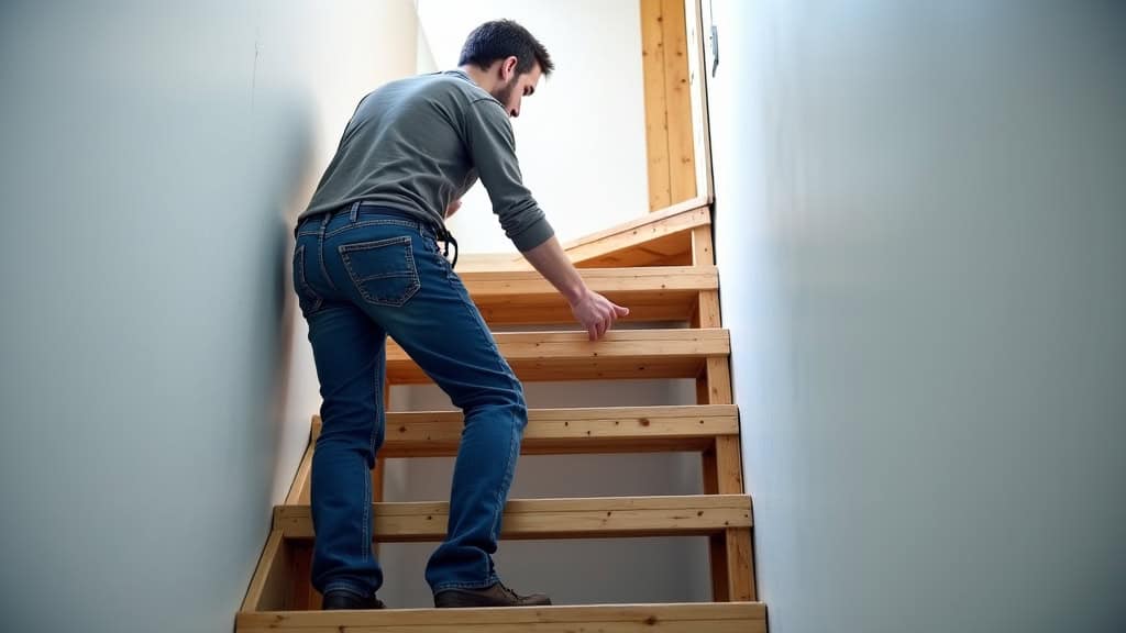 Technicien mesurant un escalier pour installation d’un monte-escalier à Messigny-et-Vantoux