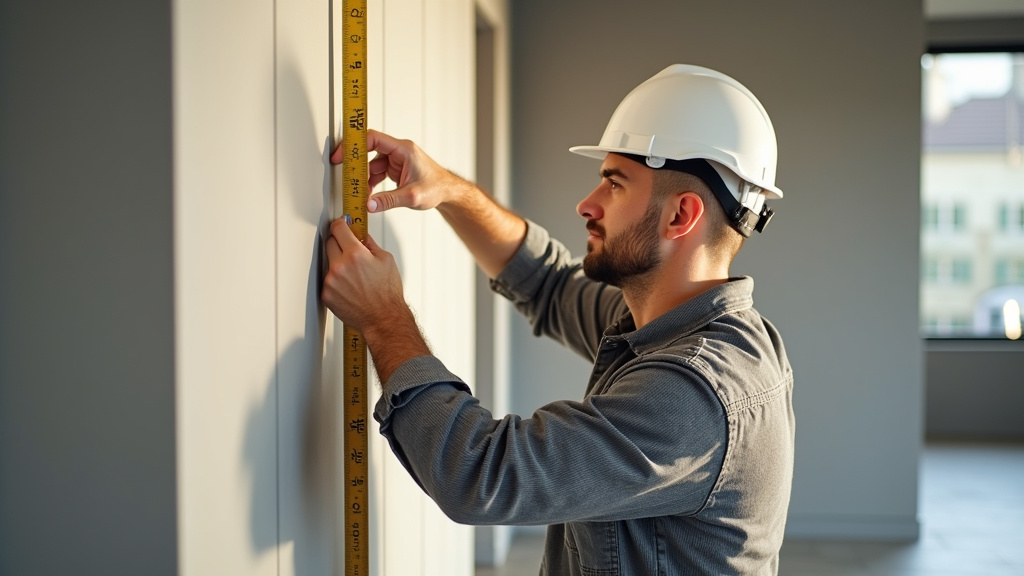 Technicien prenant des mesures pour un devis de monte-escalier à Baud