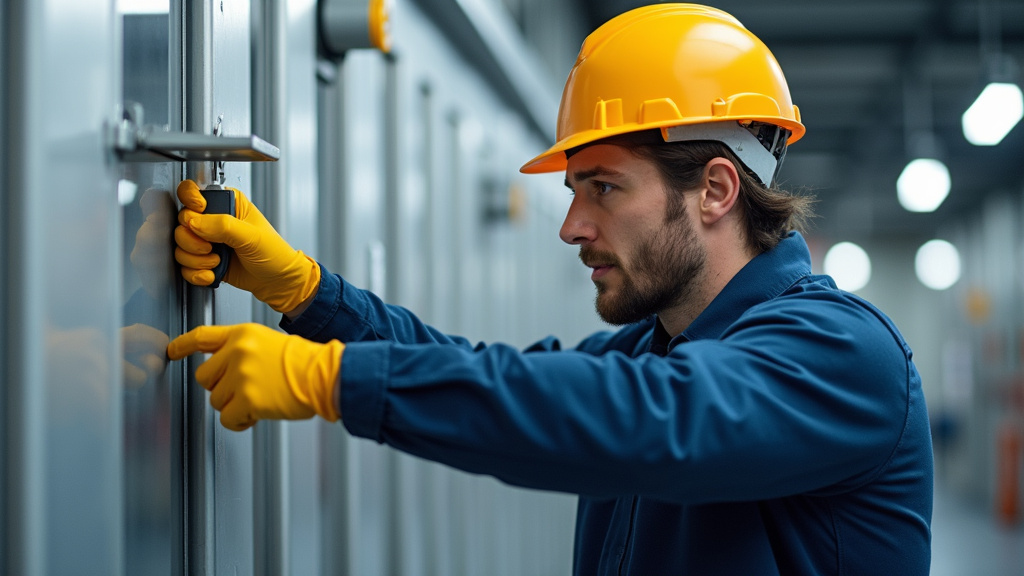 Technicien prenant les mesures d