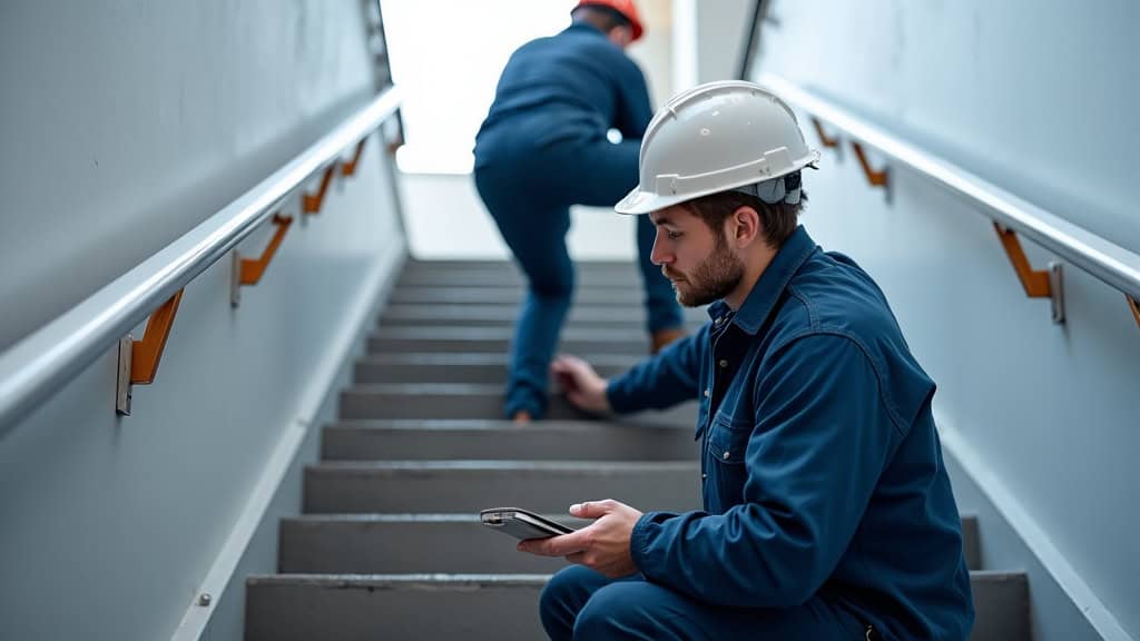Technicien procédant à l’entretien d’un monte-escalier à Saint-Pierre-d’Irube