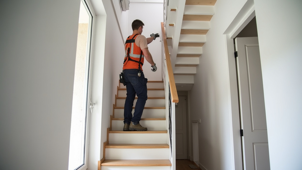 Technicien professionnel installant un monte-escalier dans une maison à Chadrac